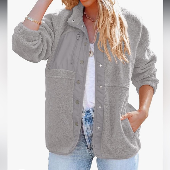 Grey Fleece Button Down Jacket / Shacket - Picture 1 of 4